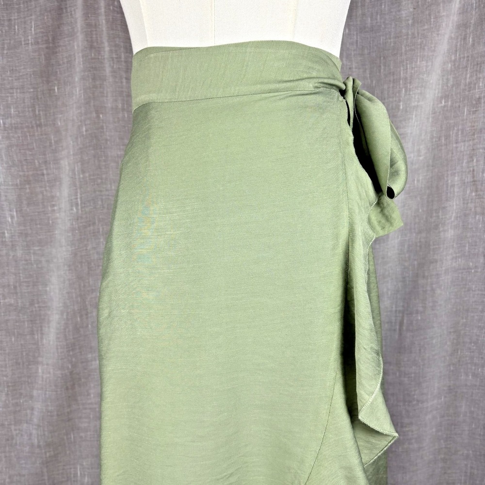 Sage Green Maxi Wrap Skirt Ruffle Hem Boho Cottagecore Fairy Coquette Size S - Picture 5 of 10